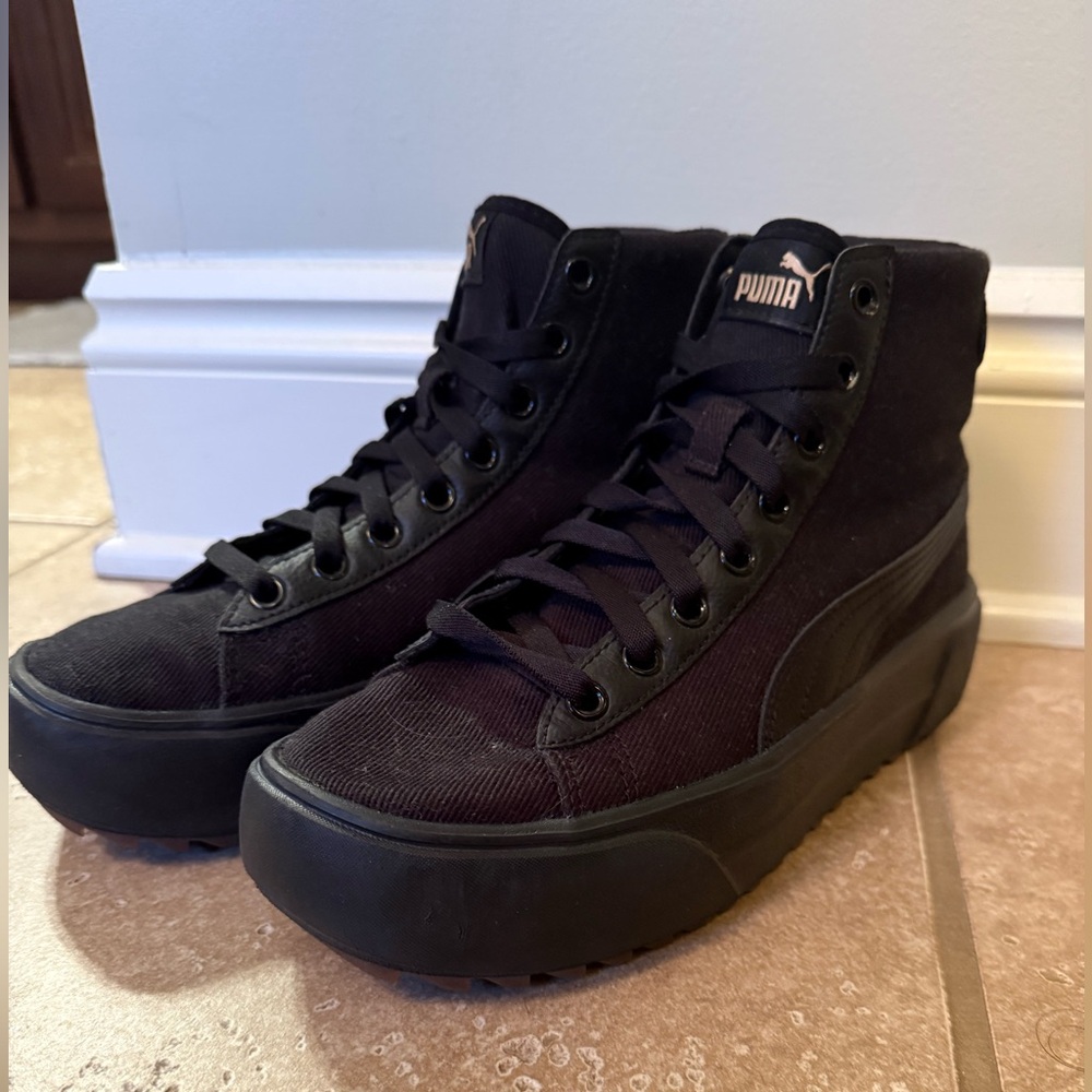 Puma Black Canvas High-Top Platform Sneakers